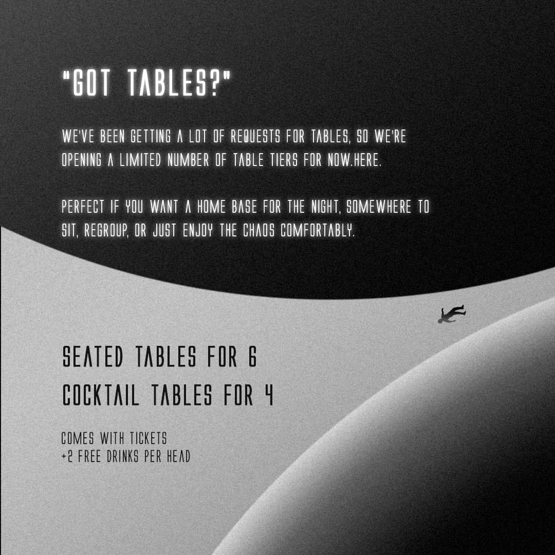 NOW.HERE event FAQ slide: Got Tables?