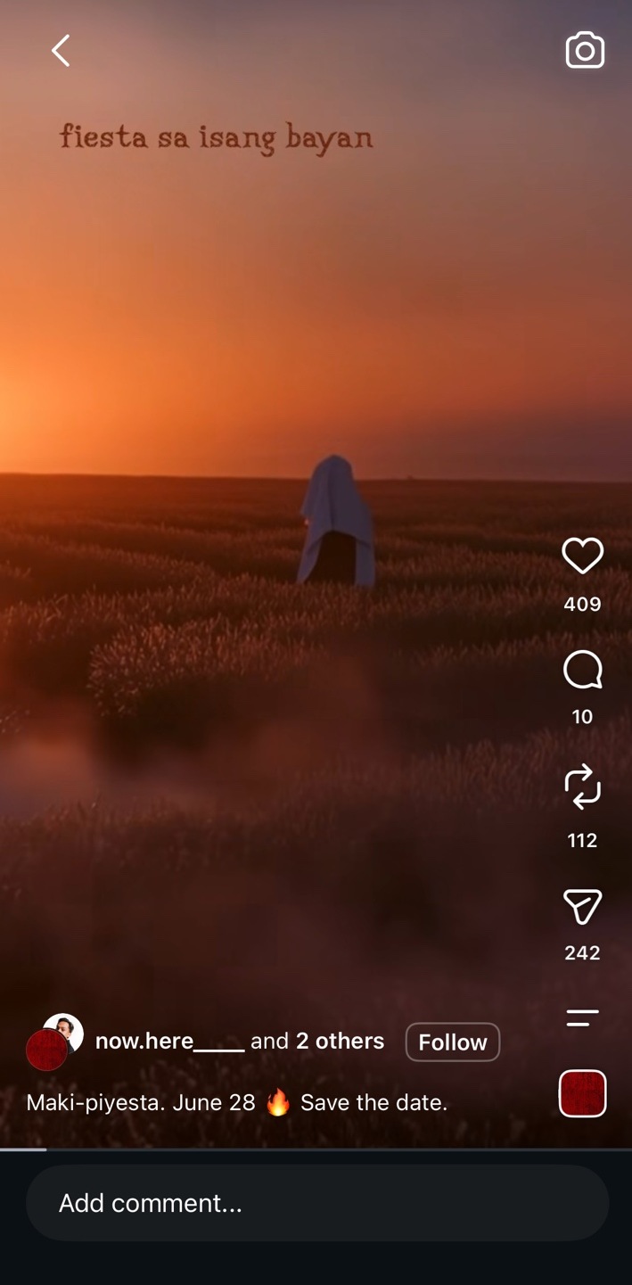 Published NOW.HERE reel with 409 likes, 10 comments, 112 reposts, and 242 shares