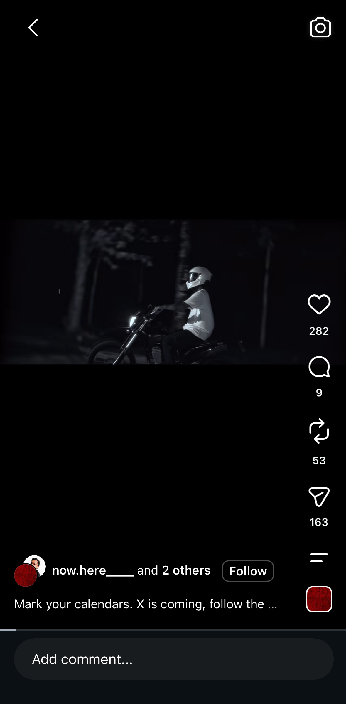 Published NOW.HERE landscape reel with 282 likes, 9 comments, 53 reposts, and 163 shares