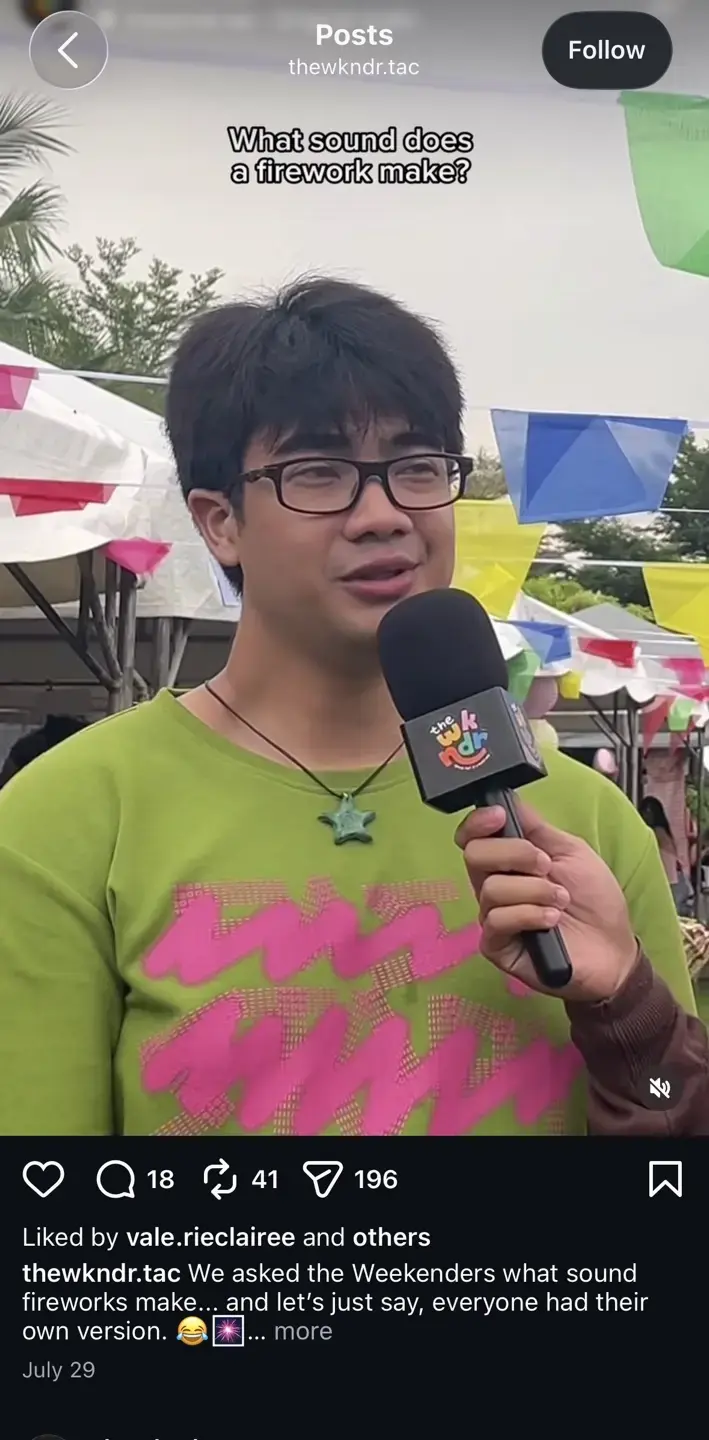 Published firework interview Reel showing 18 comments, 41 reposts, and 196 shares or sends